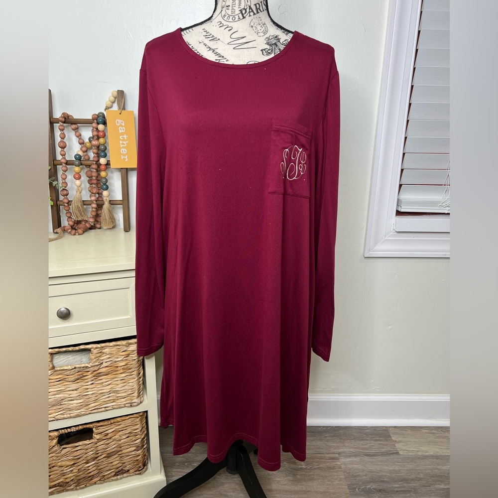 Jordann Maroon Long Sleeve Monogram Dress